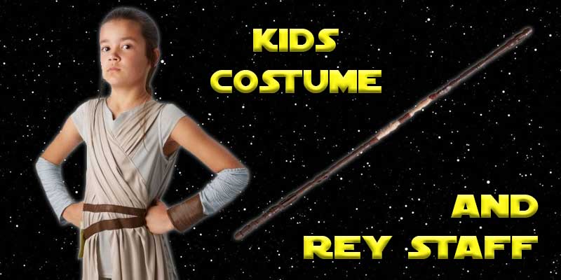 Child Rey Costume and Staff Bundle